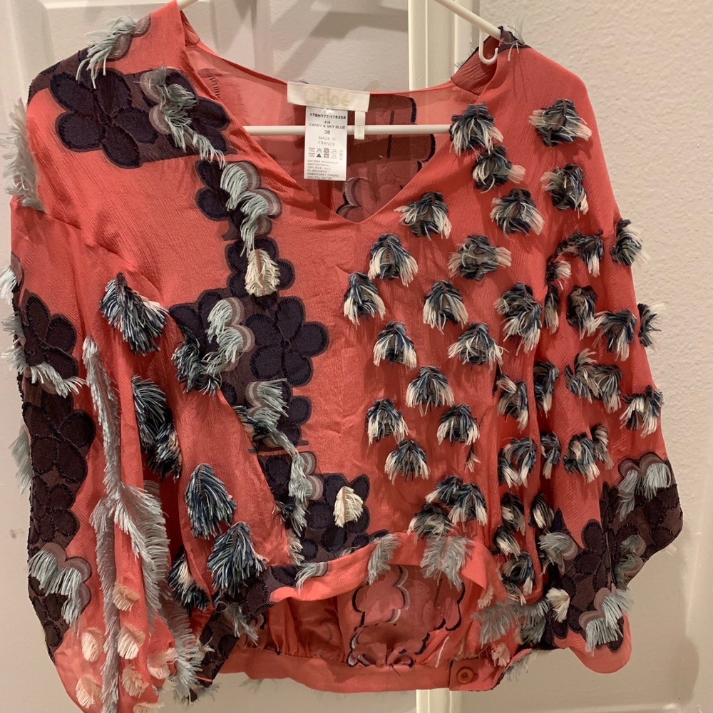 Chloé blouse in coral & blue - size 38 (US 4/6)
